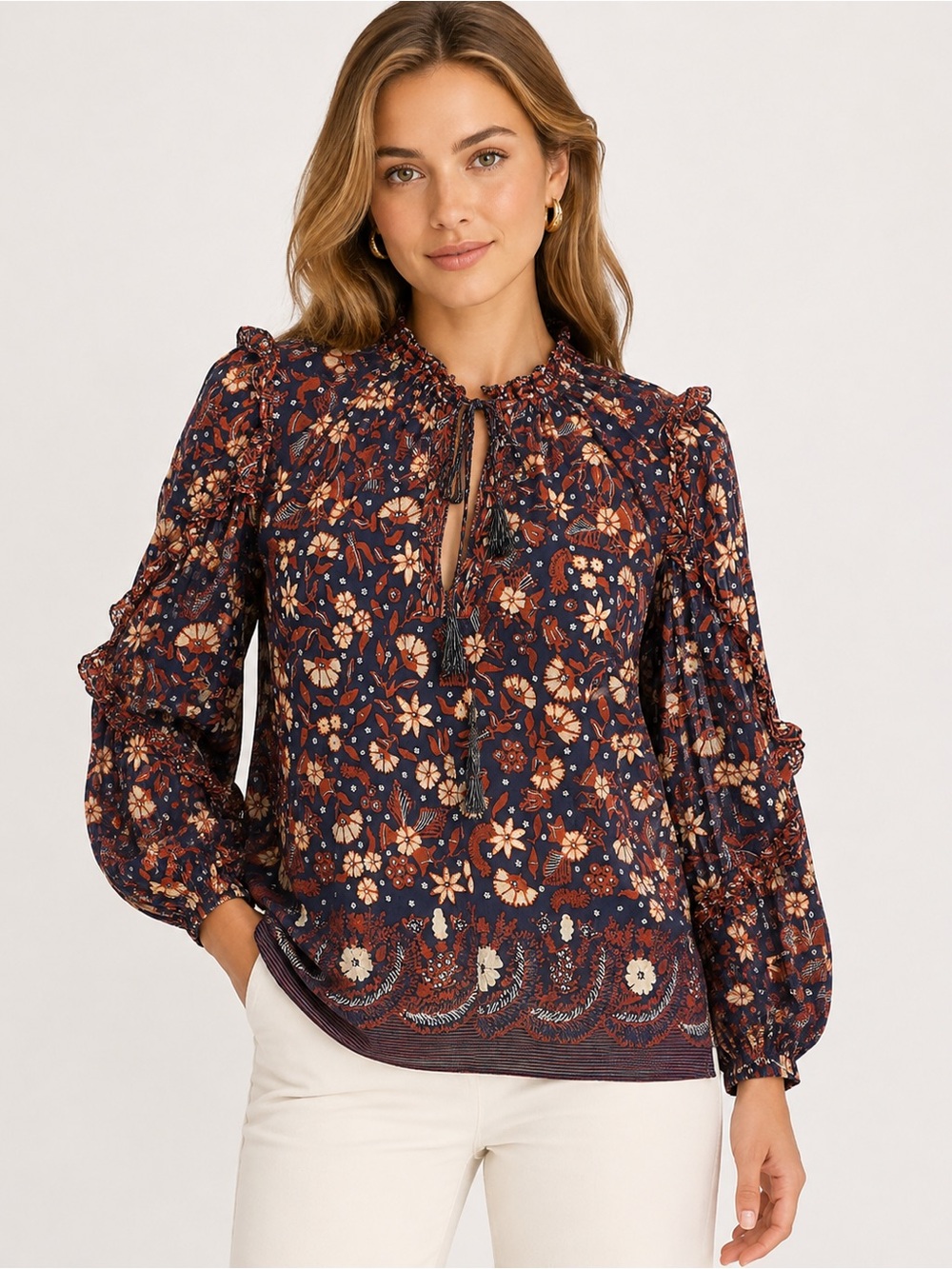 Ulla Johnson Azalea Floral Long Sleeve Boho Top - Sz 6